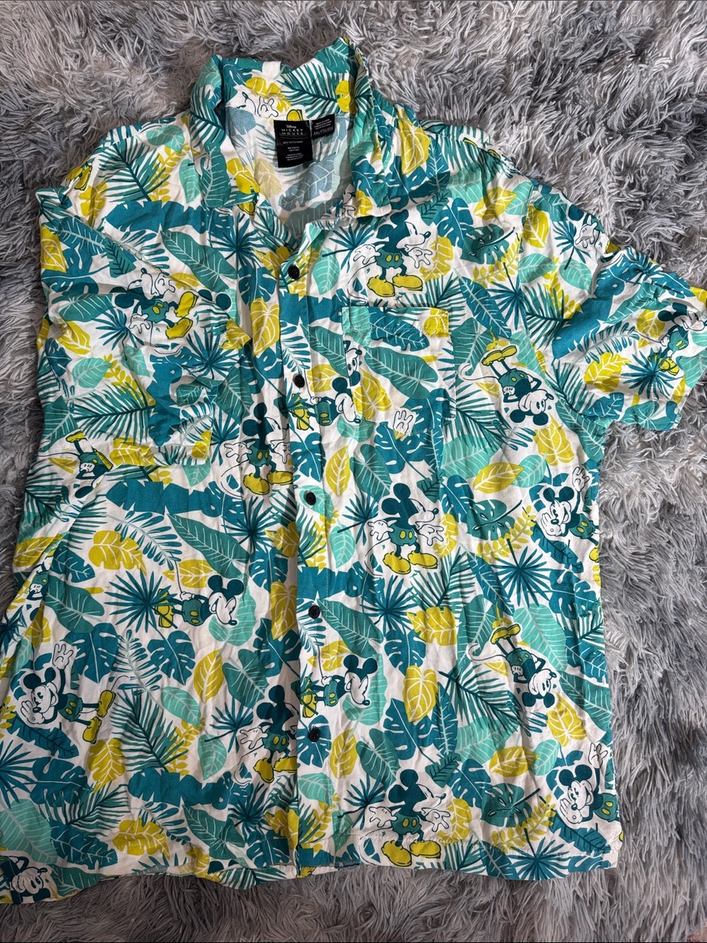 Disney Tropical Mickey Button-Down Shirt - Teal, Yellow, White